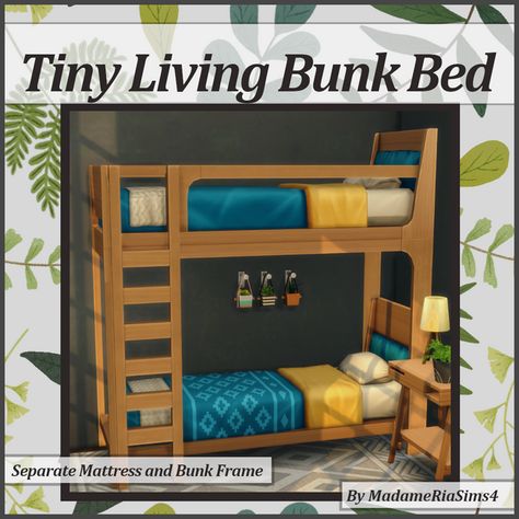 Tiny Living Bunk Bed (Separated) | MadameRia on Patreon Maxis Match Bed, Sims 4 Cc Bedroom Furniture, Sims 4 Cc Bedroom, Sims 4 Beds, Build Buy Cc, Sims 4 Bedroom, Furniture Cc, Sims 4 House Building, Bedroom Furniture Ideas