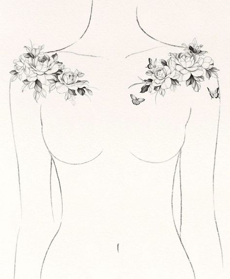 Chest Tattoo Template Female, Collar Bone Tattoo Template, Shoulder Template Tattoo, Chest Flower Tattoo Female, Tattoo Sleeve Template, Floral Collar Bone Tattoo, Chest Shoulder Tattoo Female, Chest Tattoo Template, Flower Chest Tattoo Female