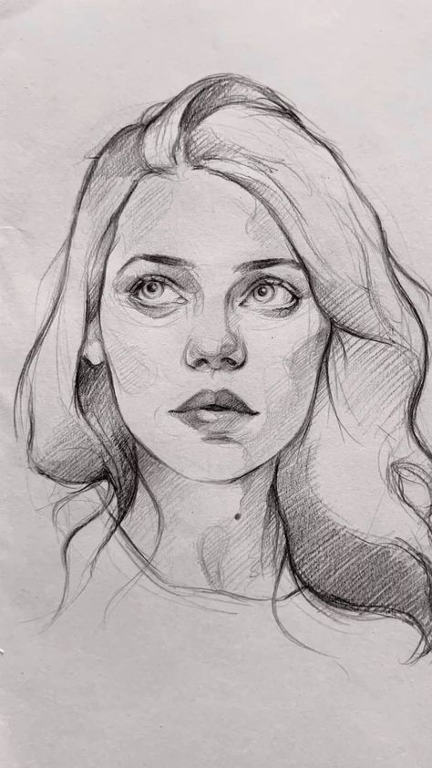 Portrait Practice Drawing, Sketch Ideas Portraits, Portrait Sketching Tips, Portrait Practice Reference, Semi Realistic Portrait Sketch, Potraits Pics Drawing, Simple Drawings Of People, Realistic Face Step By Step, Woman Face Drawing Sketches