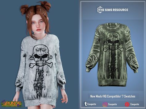 The Sims Resource - Grunge Oversize Dress (Child) Sims 4 Cc Oversized Clothes, Sims Child Clothes, Ts4 Kids, Sims 4 Cc Goth, Ts4 Clothes, Alpha Cc, Clothes Cc, Sims 4 Cc Kids Clothing, Oversize Dress