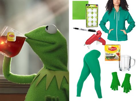 Sip that tea. Vine Costumes, Memes Costumes, Meme Day Costumes, Kermit Meme, Meme Party, Homecoming Spirit Week, Meme Costume, School Spirit Week, Spirit Days