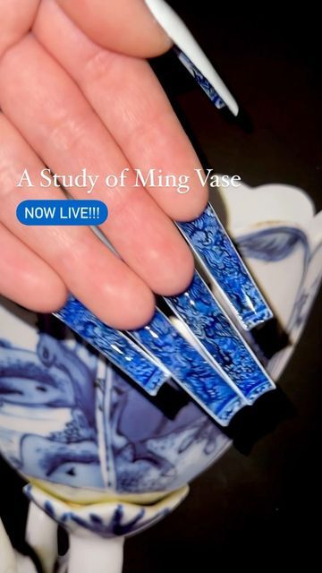 White And Blue Dragon, Alcohol Cleanse, Bottom Nails, Ming Vase, Bold Nails, Nails April, Blue Dragons, Nails Baddie, Nailinspo Nailart