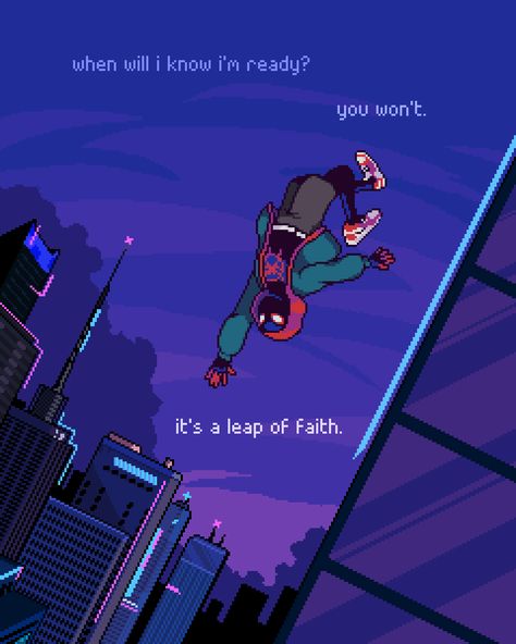 Kam on Twitter: "that's all it is, miles… " Cinema Wallpaper, Leap Of Faith Quotes, Spider Society, Hero Aesthetic, All Spiderman, Miles Spiderman, Fandom Drawing, Fandom Art, Skater Aesthetic