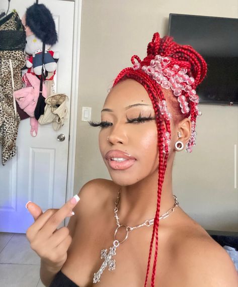 Box Braids Red, Red Knotless Braids, Red Knotless, Rh Patterns, Braids Red, Red Braids, Red Box Braids, Cute Box Braids, Inspo Makeup