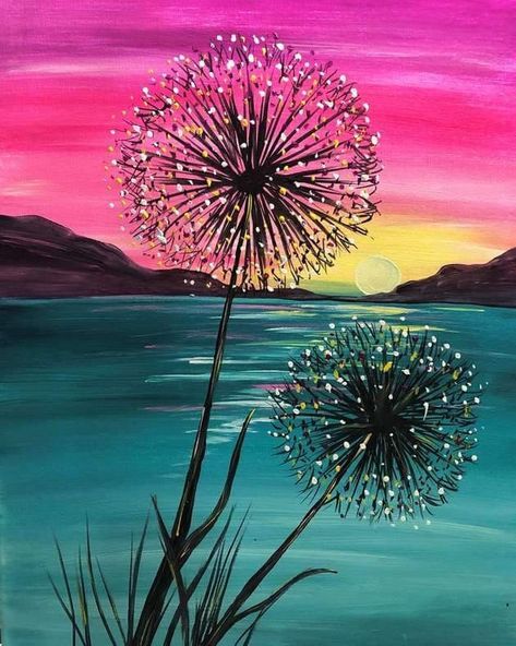 Paint Night Ideas, Sunset Canvas Painting, Painting Parties, Canvas Painting Tutorials, Simple Canvas Paintings, Paint Night, Special Kids, Simple Acrylic Paintings, Paint And Sip