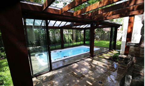 Indoor Pool and Hot Tub Ideas Swim With Style At Home (3) Indoor Endless Pool, Indoor Swim Spa Ideas, Swim Spa In Greenhouse, Swim Spa Enclosure Ideas, Swim Spa Ideas, Indoor Pool Ideas Affordable, Spa Layout, Indoor Pool Ideas, Indoor Swim Spa