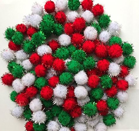 Tinsel Pom Poms Red Silver And Green 150pcs - Festive Arts And Crafts Christmas Party Crafts, Christmas Pom Pom, Tissue Pom Poms, Sparkle Ball, Christmas Tinsel, Glitter Decor, Kraf Diy, Craft Projects For Kids, Glitter Christmas