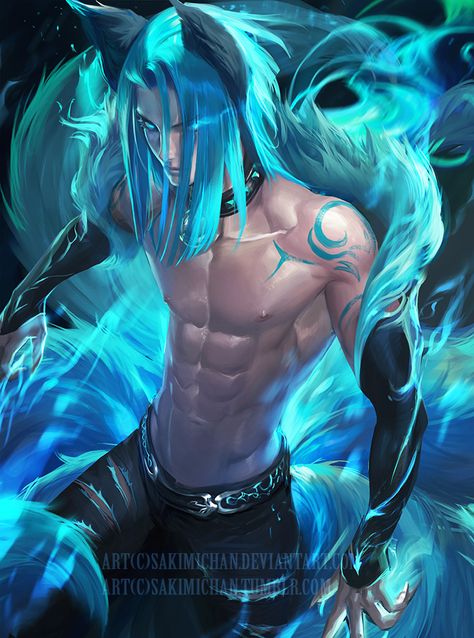 Blue fire fox (term 35) | Sakimi Chan on Patreon Sakimichan Art, Akali League Of Legends, Drawing Faces, 다크 판타지, Fantasy Male, Arte Fantasy, 판타지 아트, Daryl Dixon, Norman Reedus