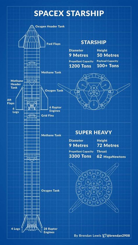 Space X Starship, Space X Rocket, Rocket Blueprint, Tesla Spacex, Nasa Spacex, Spacex Rocket, Spacex Starship, Astronomy Facts, Space Ships Concept