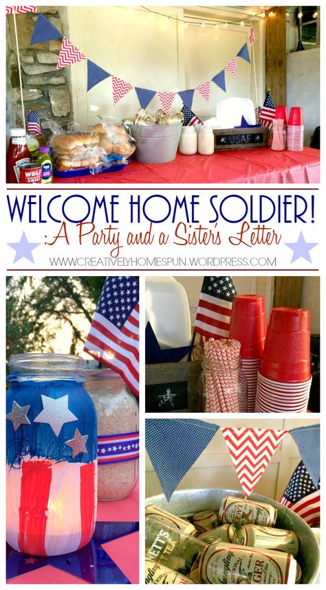 Welcome Home Soldier Party! #militarylife #homeonleave #america #july4th #homeoftheFREEbecauseoftheBRAVE Welcome Home Party, Soldier Party, Military Welcome Home, Welcome Home Soldier, Deployment Homecoming, Military Party, Welcome Home Parties, Army Party, Military Man