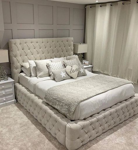 Super King Bed Frame, Luxury Bed Frames, Headboard Inspiration, Fabric Bed Frame, Luxury Room Bedroom, Cama King, Superking Bed, Upholstered Bed Frame, Luxury Rooms