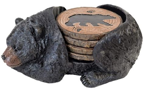 PRICES MAY VARY. Sleeping Black Bear Coaster Set with Holder - Including 4 bear print coasters. Make a perfect gift with nice package for Housewarming, Holiday, Birthday, Mother's day, Father's day, to Friends and Family or coworkers. Great for Cabin, Lodge Style, Farmhouse Rustic Decoration Style Home. Great Add on to a log, lodge, cabin, forest, mountain theme style kitchen, bar, home decoration. Dimension: 7" X 4.5" X 3" Material: Polyresin Sleeping Black Bear Coaster Set with Holder - Includ Cabin Forest, Lodge Kitchen, Black Bear Decor, Rustic Coasters, Log Cabin Decor, Sleeping Bear, Lodge Cabin, Forest Mountain, Printed Coasters