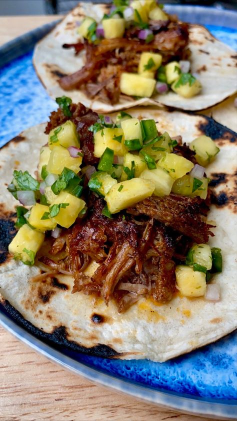 Shredded Pork Tacos, Tacos With Pineapple Salsa, Tacos With Pineapple, Pork Carnitas Tacos, Carnitas Tacos, Pineapple Pork, Salsa Ingredients, Meatless Main Dishes, Pork Carnitas