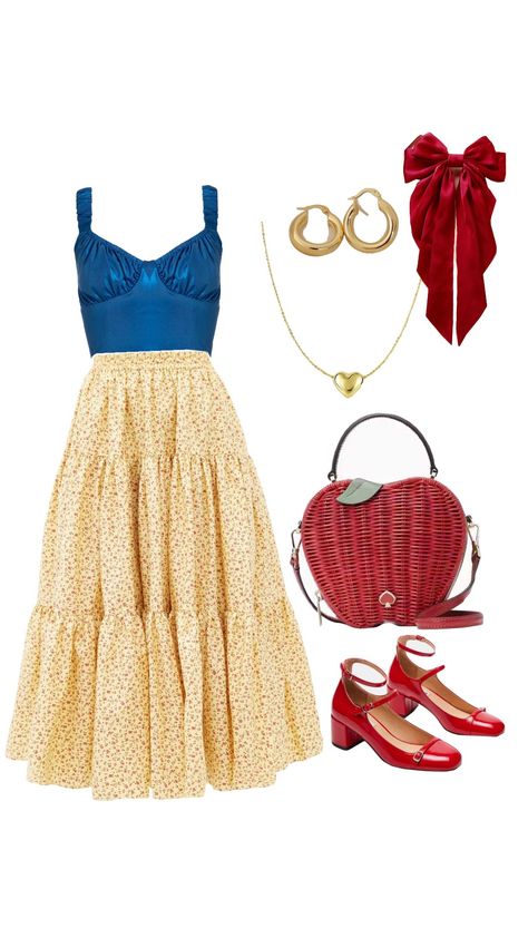 snow white outfit 🍎 Disney Closet Cosplay, Snow White Inspired Outfit Casual, Snow White Modern Outfit, Modern Snow White Outfit, Snow White Outfit Ideas, Snow White Clothes, Casual Disneybound, Ariel Outfit Ideas, Pixar Disneybound