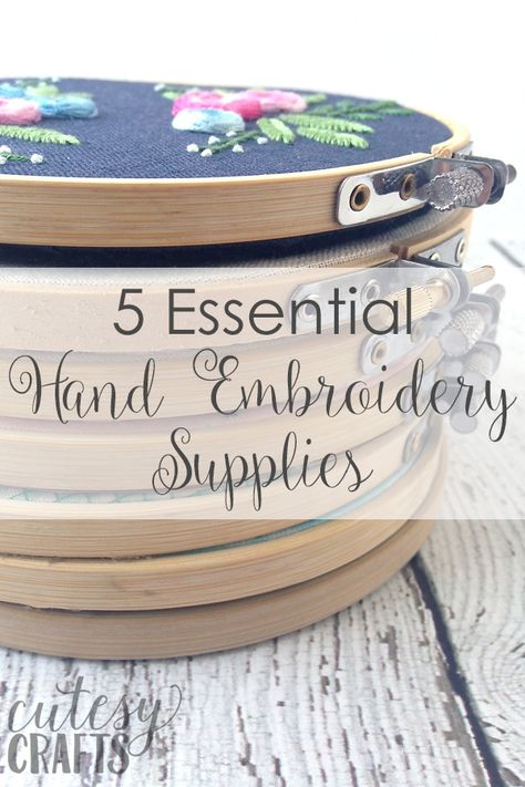 5 Essential Hand Embroidery Supplies - Cutesy Crafts Embroidery Supplies Organization, Grandma Hobbies, Organization Travel, Sewing Caddy, Camper Organization, Embroidery Tips, Learning To Embroider, Frixion Pens, Beginner Embroidery