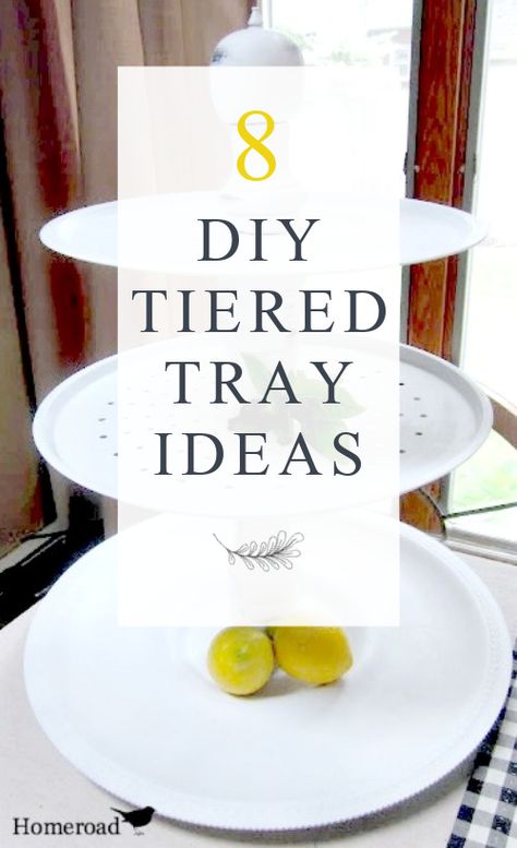 DIY tiered tray with overlay Tiered Food Tray Ideas, How To Make Two Tier Tray, Diy Dessert Tray Tiered Stand, Making A Tiered Tray Diy, Making A Tiered Tray, How To Make 3 Tier Stand Diy, Diy 3 Teir Tray, 3 Tired Food Tray Diy, Homemade Tiered Trays