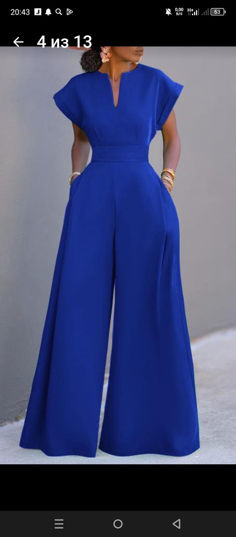 Elegant Solid Color One-piece Jumpsuit, Elegant One-piece Jumpsuits And Rompers In Solid Color, Elegant Blue Semi-formal Pantsuit, Fitted Blue Floor-length Jumpsuits And Rompers, Blue Fitted Floor-length Jumpsuit, Sewing Lessons, African Wedding, Classy Dress, Jumpsuit