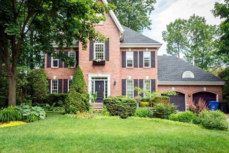 Shutters On Red Brick House, Shutters Brick House, Gray Shutters, Outside House Paint, Red Brick House Exterior, Red Brick Exteriors, Window Shutters Exterior, Brick Colonial, Different House Styles