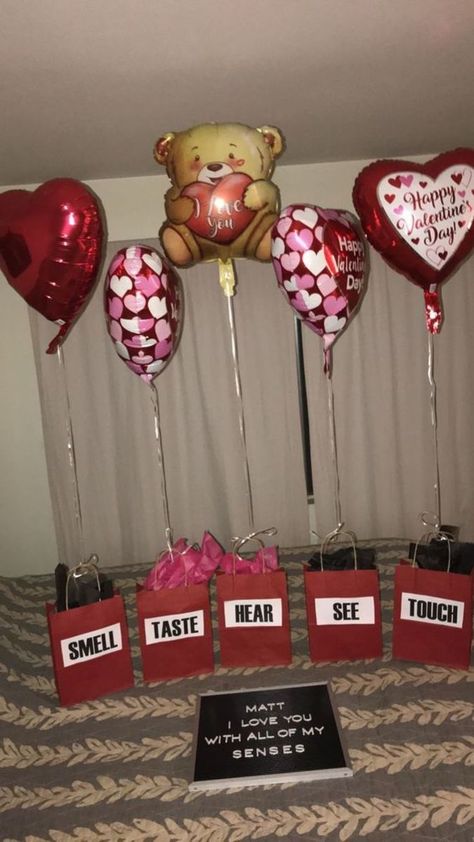 50+ Cheesy DIY Valentines Gifts for Him That Are so Romantic | HubPages Valentines Day Crafts For Him Boyfriends, Smell See Touch Gifts, Surprise Valentines Day Ideas For Him, Gift Bag With Balloons, Birthday For Boyfriend Surprise, See Hear Smell Touch Taste Gift Ideas, Valentine Gifts For Boyfriend Romantic, Valentines Day For Him Ideas, Valentine’s Day Idea For Him