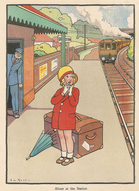 book illustration by G.W. Goss. Jessie Willcox Smith, Childrens Book Illustrations, Childhood Images, Train Illustration, Vintage Book Art, Vintage Childhood, Story Books Illustrations, Illustrative Art, Canvas Art Projects