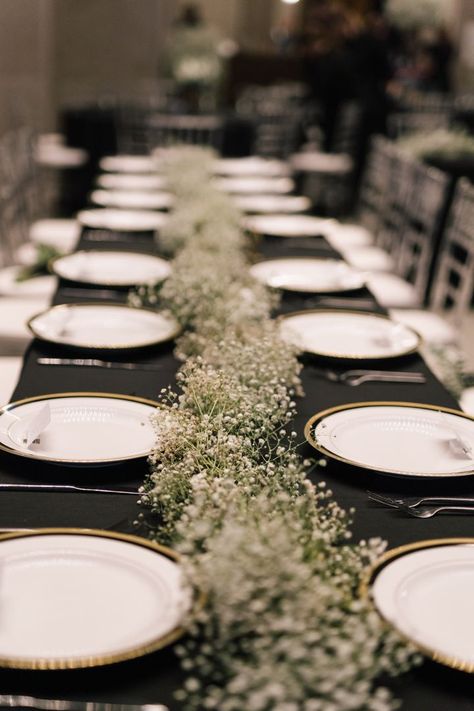 Baby's Breath Wedding Table Decor, Wedding Baby's Breath, Babys Breath Centerpiece Round Table, Baby Breath Table Runner, Babies Breath Table Runner, Babys Breath Wedding Florals, Museum Wedding Reception, Baby Breath Table Decor, Baby Breath Centerpiece Wedding