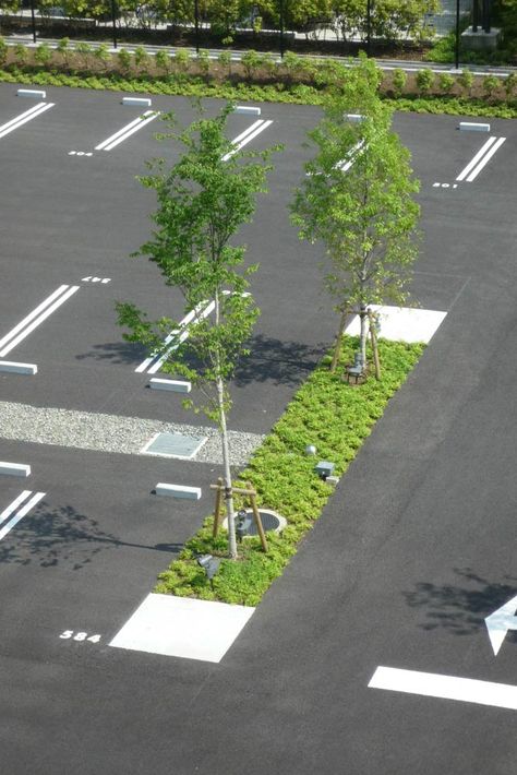 Daiichi Mutual Insurance Shin-Ohi Office Landscape by Takenaka Corporation + WRT «  Landscape Architecture Works | Landezine Parking Plan, Office Landscape, Easy Landscaping, Landscape Architecture Design, Parking Design, Landscaping Tips, Landscape Projects, Contemporary Landscape, Dundee