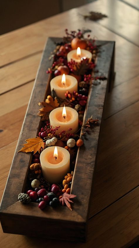 Get inspired by these DIY Fall Thanksgiving decor ideas From table centerpieces to candle centerpieces Hobby Lobby has everything you need for a cozy front porch living room outdoor space farmhouse kitchen porch or modern home Enjoy decorating with unique fall touches this season Rectangle Table Centerpieces For Home, Wooden Box Decoration Ideas, Diy Fall Centerpieces For Table, Simple Fall Centerpieces, Fall Table Decorations, Simple Thanksgiving Table Decor, Front Porch Living, Cozy Front Porch, Thanksgiving Centerpieces Diy