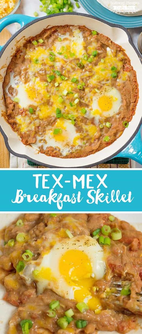 The combination of beans, green chilies and eggs, come together deliciously in this Tex-Mex Breakfast Skillet. This hearty breakfast dish is super quick to make and has a kick of spicy tex-mex flavor! At my house, we eat eggs for breakfast nearly every morning. Eggs are easy to make in a rush, and the protein they provide is a much better way to start the day than most other breakfast foods. Pancakes and cereal may be delicious, but the mid-morning crash is not a great way to start a work or Gravy Casserole, Eggs For Breakfast, Mexican Breakfast Recipes, Breakfast Skillet, Crafty Mom, Eating Eggs, Delicious Breakfast Recipes, Hearty Breakfast, Breakfast Foods