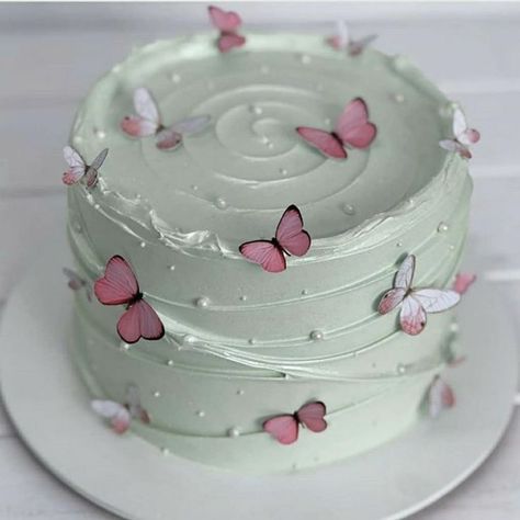 Mint Green Cakes, Green Birthday Cakes, Butterfly Birthday Cakes, Cake Aesthetic, Green Cake, Cake Decorating Ideas, Magic Cake, Chocolate Layer Cake, Beautiful Birthday Cakes