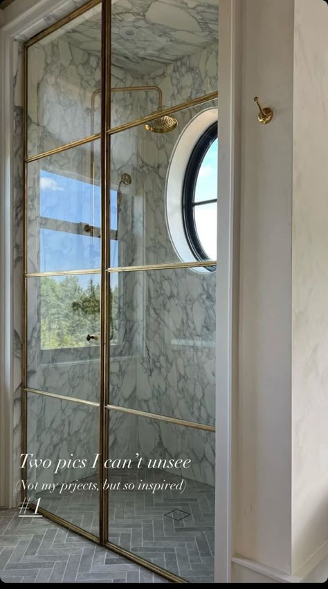 Arched Shower Doors, Marie Flanigan Bathroom, Modern French Country Bathroom Ideas, Closet To Bathroom, Shower Aesthetic, Be Patience, Bathroom Design Inspiration, Master Bath Remodel, Bathroom Renos