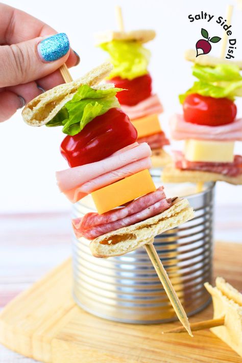 Make your next party a hit with sandwich kabobs. Perfect for any gathering, these grab-and-go sandwich on a stick skewers are just so easy! Sandwich Kabobs, Sandwich On A Stick, Kabob Party, Tortilla Casserole Recipes, Beef Tortilla, Mexican Beef Casserole, Cheeseburger Tater Tot Casserole, Casserole Bake, Mexican Comfort Food