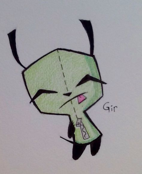 {By: Kat Cotta} GIR! Repins accepted only if you give me credit, please. Grr Invader Zim Drawing, Gir Drawing Invader Zim, Invader Zim Sketch, Art Sketches Easy Simple Drawings Pencil, Zim Gir, Easy Graffiti Drawings, Cartoon Graffiti, Hand Doodles, Goofy Drawing