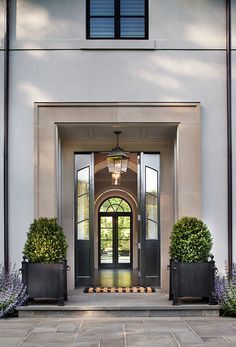 Lovely cast stone trimmed front entry with glass doors on stucco facade Cozy French Country Living Room, Modern French Home, Diy French Country Decor, French Country Rug, Modern French Country, Modern Front Door, French Country Living Room, French Home, Modern French