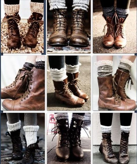 Love the socks and combat boot look: Legs Warmers, Combat Boots Look, Lace Fall Boots Aesthetic, Boot Socks Outfit, Indie Boho Fashion, Boots With Socks, Boots With Laces, Boots Socks, Converse Outfits, Weatherproof Boots, Sweater Socks