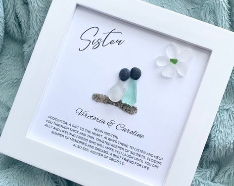 Sister Meaning/pebble Art/sister Gift/framed/birthday Gift for - Etsy Sister Meaning, Friends Sea Glass Art, Sisters Pebble Art, Pebble Art Sister Ideas, Sister Sea Glass Art, Sister Quote, Mermaid Beach Glass Art, Birthday Gift For Sister, Sister In Law Gifts