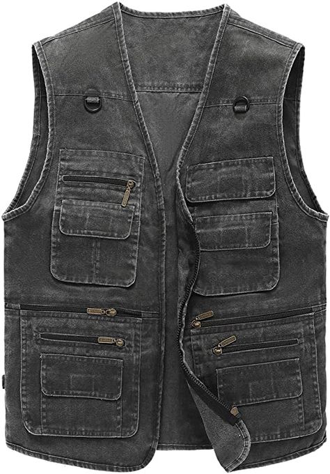 Vests Outfits Men, Vest Men, Jeans Vest, Photographer Vest, Denim Vest Men, Multi Pocket Vest, Denim Vest Outfit, Vest Outfits Men, Outdoor Vest