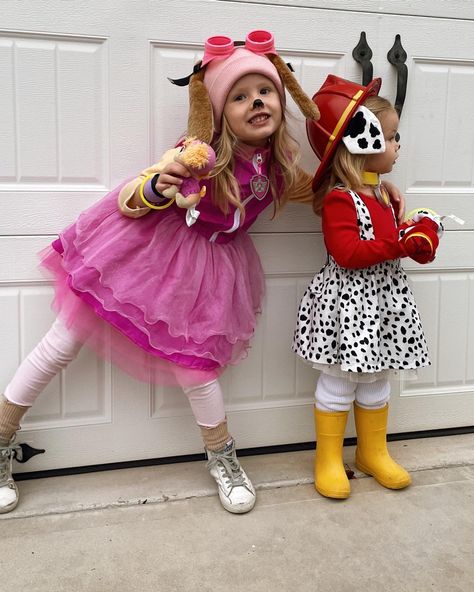 #pawpatrol #skye #marshall #marshallcostume #skyepawpatrol #skyecostume Diy Marshall Costume, Big And Little Sister Halloween Costumes, Skye Halloween Costume Diy, Skye Costume Diy, Diy Marshall Paw Patrol Costume, Diy Paw Patrol Costume, Sky Halloween Costume Paw Patrol, Diy Sky Costume Paw Patrol, Paw Patrol Family Costume