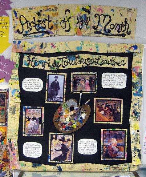 Artist Bulletin Board Henri de Toulouse-Lautrec       Cassie Stephens: In the Artroom: Hangin' with the College Kids Art Ks2, Art Classroom Posters, Art Room Posters, Art Bulletin Boards, Art Classroom Management, Elementary Art Rooms, Artist Of The Month, Cassie Stephens, Outfit Photos