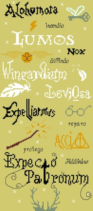 Harry Potter Spells - cross stitch grid link Harry Potter Cross Stitch Pattern, Cross Stitch Harry Potter, Harry Potter Blanket, Geeky Cross Stitch, Modele Pixel Art, Mochila Crochet, Harry Potter Spells, Diy Cross Stitch, Crochet Cross