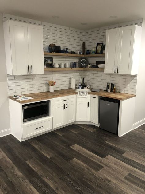 Kitchenette Cabinet Ideas, Kitchenette Remodel, Modern Kitchenette Ideas, Downstairs Kitchen Ideas, Basement Apartment Kitchenette, Apartment Kitchenette, Complete Basement Remodel, Modern Basement Apartment Ideas, Kitchenette In Basement Small Spaces