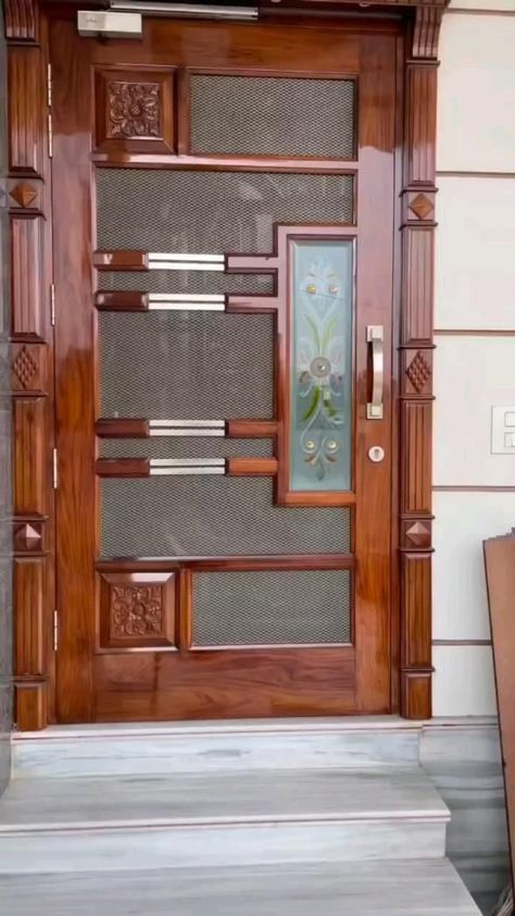 Bed Room Doors New, Door Glass Design Modern, Mesh Doors Design For Main Door, Mesh Door Design Wooden, Home Main Door Design, Wooden Jali Door Design Modern, Main Door Jali Design Entrance Modern, Jali Door Design Modern, Jali Door