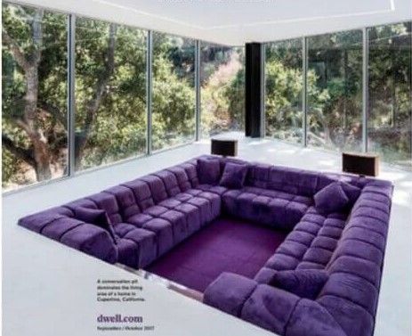 I love this sunken couch area Modern Conversation Pit, Conversation Pit, Home Cinema Room, Sunken Living Room, Luxury Homes Dream Houses, Dream Rooms, Home Room Design, Home Room, Dream Houses