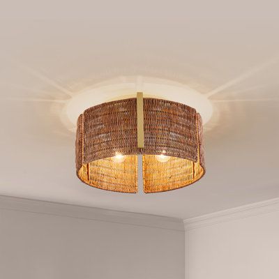 This flush-mount ceiling light features three bulbs, illuminating the entire space to create a warm and bright home environment for you. The light is just right, meeting the brightness needs of daily activities while also creating a pleasant atmosphere, allowing you to enjoy comfortable moments. The lampshade is cleverly and uniquely designed, woven from three carefully selected pieces of rattan, presenting a natural texture and the charm of craftsmanship. Beachcrest Home™ Fixture Finish: Brushe Beautiful Ceiling Lights, Bright Home, Beach Place, Vintage Ceiling Lights, Bamboo Shades, Bathroom Ceiling, Bright Homes, Living Room Ceiling, Light Fixtures Flush Mount