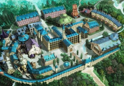 Residenza Androsiano, ottavo quartiere, Eagil Anime Places, Rpg Map, Fantasy House, Fantasy City, Fantasy Castle, Fantasy Setting, Fantasy Places, Magic School, Fantasy Art Landscapes