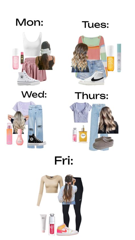 Outfits of the week!! || part 1 Outfits Of The Week Summer, 2024 Back To School Outfits, Days Of The Week Outfits, Outfits For The Weekend, Teen Clothes Shops, Shuffles Outfits, Outfits For The Week, Cute Easy Outfits For School, A Week Of Outfits