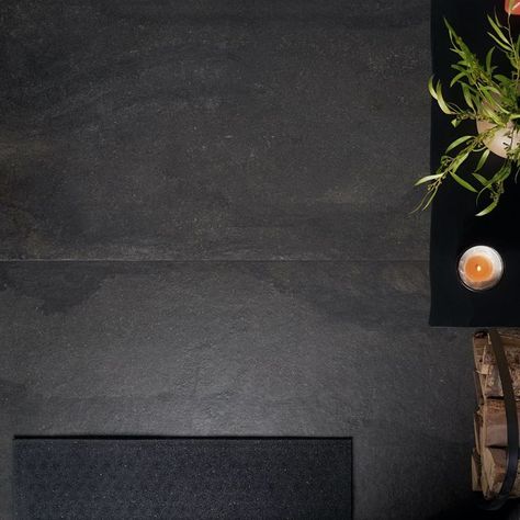 Black Slate Tiles, Black Porcelain Tiles, Black Tile Bathrooms, Rock Tile, Earthy Textures, Slate Wall Tiles, Black Floor Tiles, Dark Tile, Matte Porcelain Tile