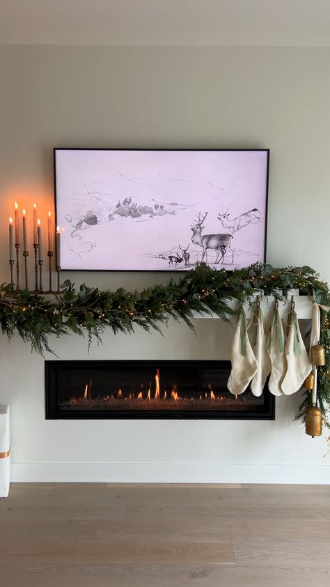 Shop Home Sweet Home Garland and other curated products on LTK, the easiest way to shop everything from your favorite creators. Christmas Mantle Under Tv, Stockings Under Tv, Garland On Tv Stand, Under Tv Christmas Decor, Christmas Decor Under Tv, Christmas Tv Decor, Decor Under Tv, Christmas Decor 2023, Neutral Holiday Decor