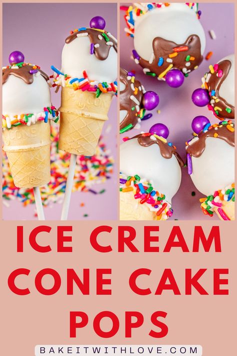 Ice Cream Cone Cake Pops Cake Pop Icing Recipe, Cake Pop Ice Cream Cone, Cottage Baking, Cone Cake Pops, Ice Cream Cone Cake Pops, Ice Cream Cake Pops, Cone Cake, Cake Push Pops, Ice Cream Cone Cake