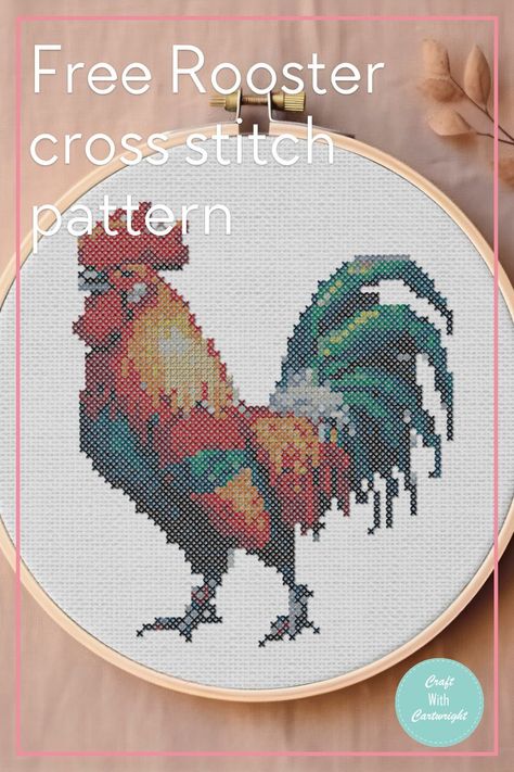 Free Rooster cross stitch pattern - Craft with Cartwright Cross Stitch Patterns Free Easy, Rooster Cross Stitch, Large Cross Stitch Patterns, Counted Cross Stitch Patterns Free, Chicken Cross Stitch, Cross Stitch Sampler Patterns, Chicken Pattern, Stitch Sampler, Crochet Chicken