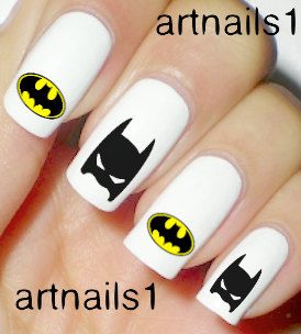 Batman Bat Nails Nail Art Polish Manicure 62 Comic by artnails1 Batman Nail Art, Nail Bat, Geeky Nails, Superhero Nails, Batman Nails, Batman Wedding, Bat Nails, Polish Manicure, Simple Nail Art Designs